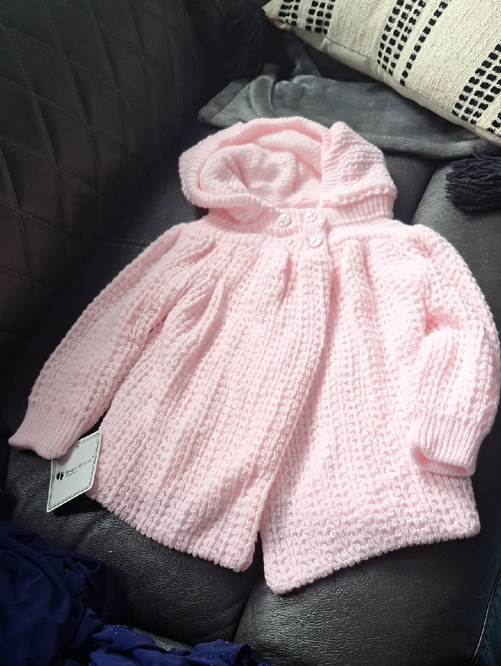 Baby Pink Hooded Knit Cape Jacket